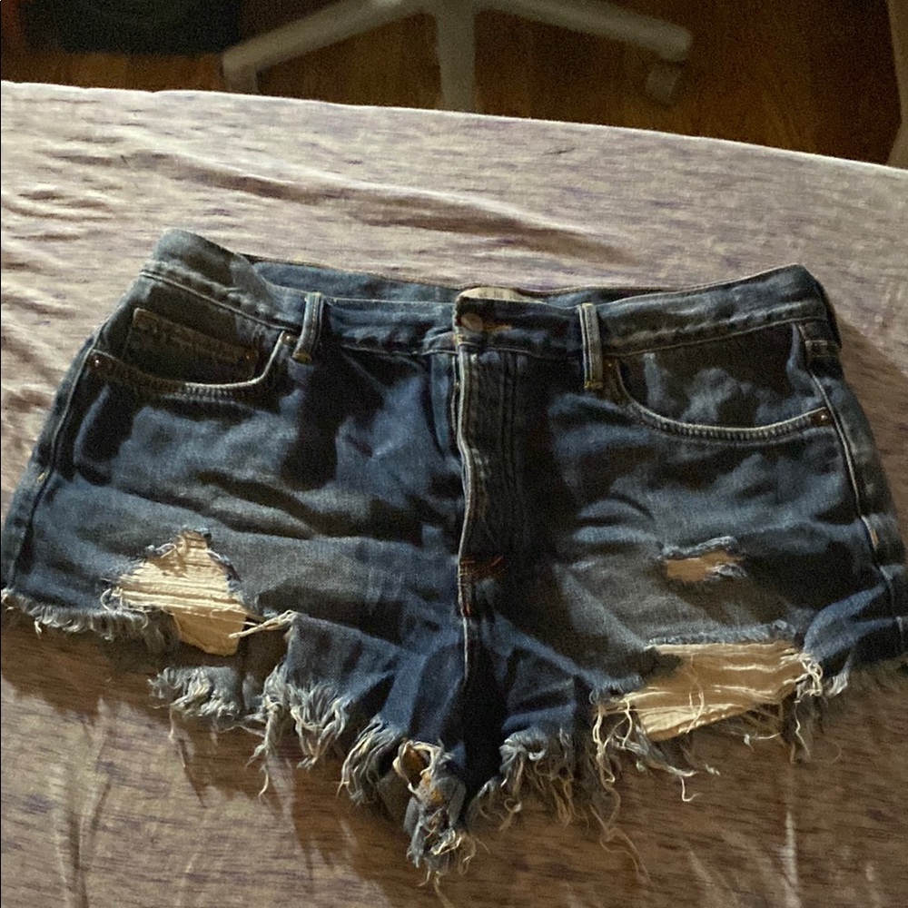 We The Free Blue Distressed Jean Shorts